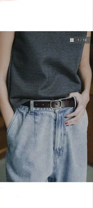 crewre 버튼 스터드 가죽 벨트 블랙 사이즈 2