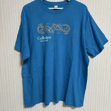 T144 Culloden Scotland 프린트 티셔츠 블루 구제 의류