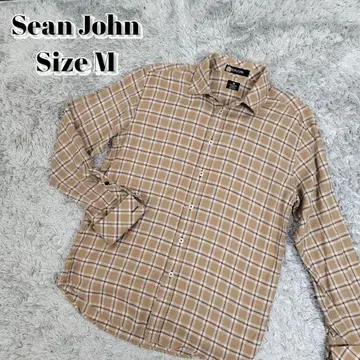 Sean John 긴팔 셔츠 체크 커프스 숄더 패드