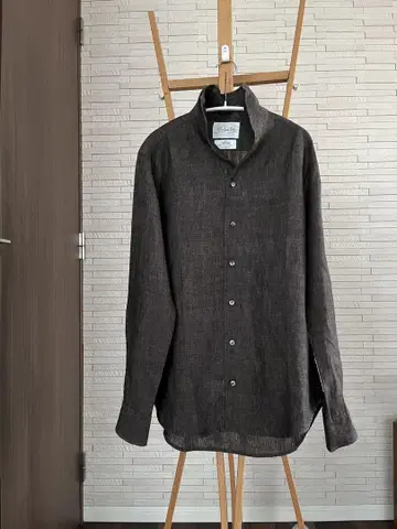 Edifus Belcato 다크 브라운 린넨 긴팔 셔츠