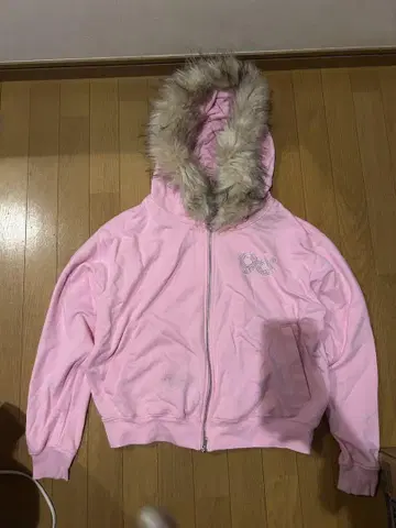 S 사이즈 9090girl 퍼 지퍼 후디 라메 반짝반짝 핑크