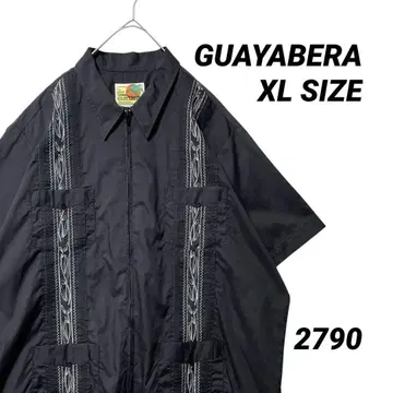 GUAYABERA 쿠바 셔츠 블랙 XL 지퍼 업 4 포켓
