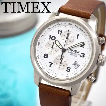 196 TIMEX 남성용 시계 크로노그래프 데이트 화이트 브라운