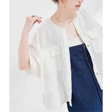린넨 블렌드 메쉬 SS 돌먼 블루종