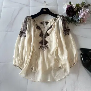 MACPHEE 자수 블라우스 코튼 실크