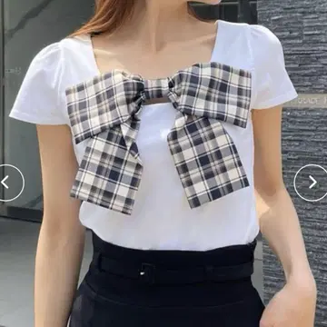 ROYAL PARTY 체크 리본 컷 탑 네이비