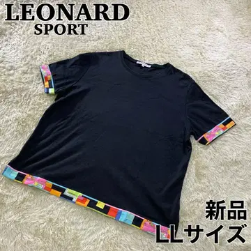 새상품 레오나르 스포츠 프린트 티셔츠 플라워 트림 소매 로고 자수 LL