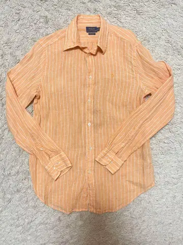 폴로 오렌지 스트라이프 긴팔 린넨 셔츠