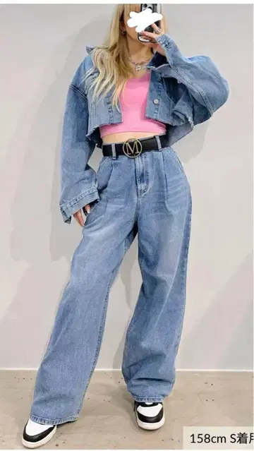 Pleats wide denim S 사이즈