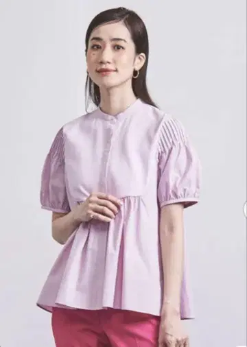 UNITED ARROWS 핀턱 숏 슬리브 블라우스 핑크