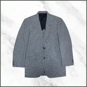 테일러드 자켓 체크 무늬 아우터 블루 빈티지