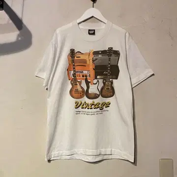 80s 90s USA제 기타 프린트 티셔츠 L 사이즈 빈티지
