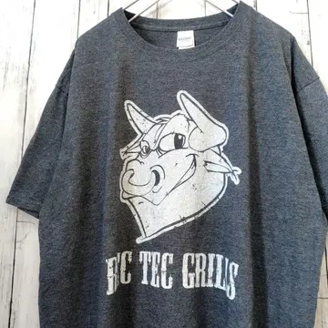길단 REC TEC GRILLS 기업 로고 티셔츠 그레이 XL 구제 의류