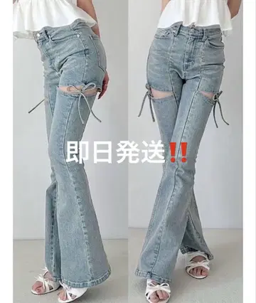 RESEXXY 컷 아웃 리본 데님 팬츠
