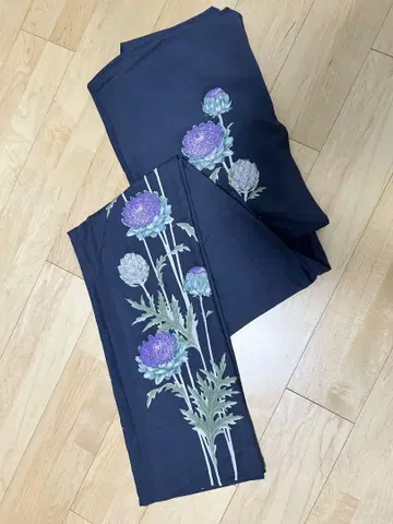 유카타 단품 시부 네이비 아티초크 무사시노안 후쿠사게 단이