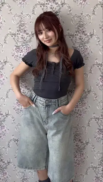 SPINNS 빈티지 라이크 데님 하프 팬츠/루즈 실루엣 블루