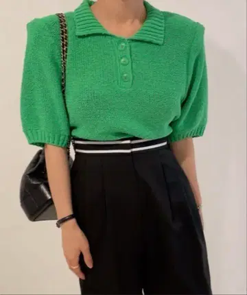 Vipoa 하프 버튼 폴로 니트 그린