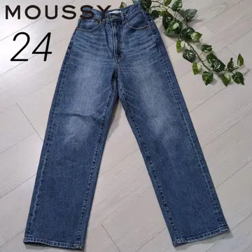 MOUSSY 스트레이트 데님 하이 웨스트 청바지 워시 가공
