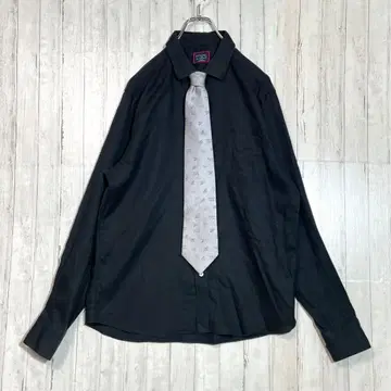 넥타이 셔츠 코디 린넨 100% 긴팔 셔츠 실크 넥타이 블랙