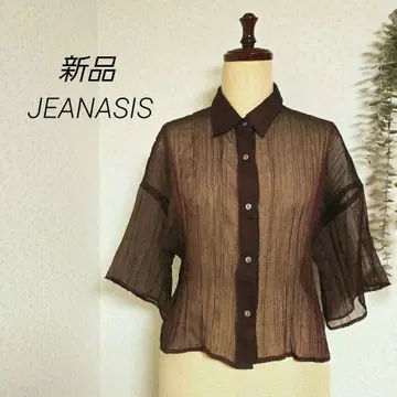 새상품 JEANASIS 샴브레이 시어 숏 셔츠 보르도 반팔