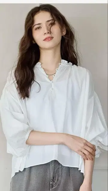SLOW 텐셀 코튼 조젯 개더 블라우스