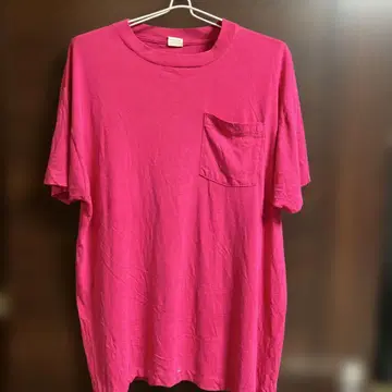 핑크 미국제 프룻 오브 더 룸 포켓 티셔츠 귀 부착 XL