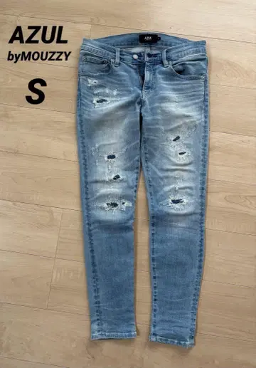 AZUL 라이트 블루 데미지 스키니 청바지 S 남성용