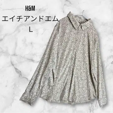 H&M 에이치앤엠 상의 블라우스 셔츠 리프 무늬 잎 무늬 L