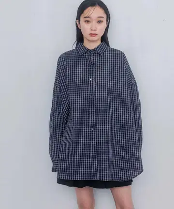 지나시스 JEANASIS 코튼 체크 BIG 셔츠 네이비 네이비 새상품