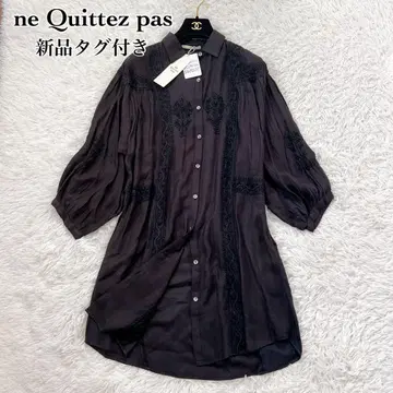 새상품 ne Quittez pas 자수 셔츠 원피스 튜닉 길이 블랙
