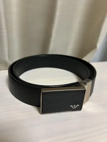 ARMANI 블랙 가죽 벨트 로고