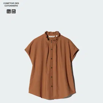 유니클로 린넨 블렌드 프릴 블라우스 반팔 M 사이즈