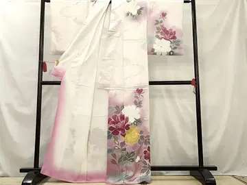 호몬기 손으로 그린 가지꽃 문양, 그라데이션 염색, 금은 채색