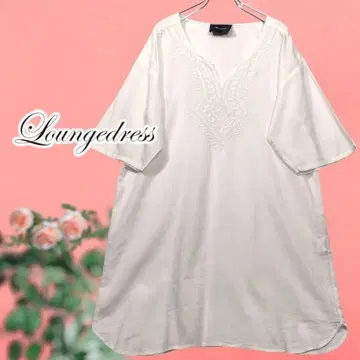 라운지 드레스 LOUNGEDRESS 오분 소매 자수 면 린넨 튜닉