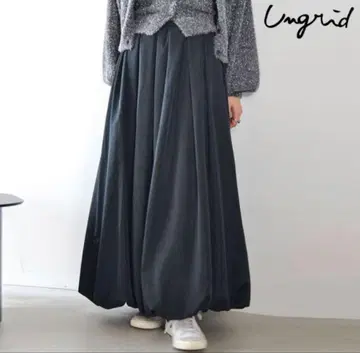 Ungrid [미사용] 개더 벌룬 스커트 롱 블랙 타프타