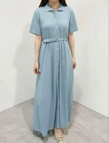 코코딜 라인 컬러 롱 폴로 원피스 화이트