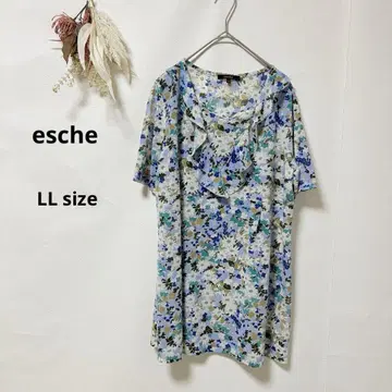 에쉬 esche 튜닉 티셔츠 꽃무늬 LL 프릴 반팔 올 패턴