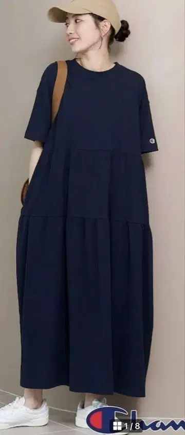 챔피온 블랙 티어드 원피스 반팔