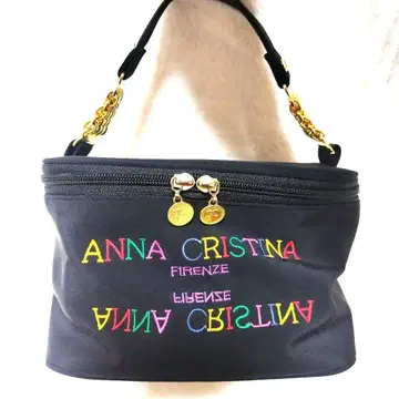 ANNA CRISTINA 골드 컬러풀 블랙 백 베니티