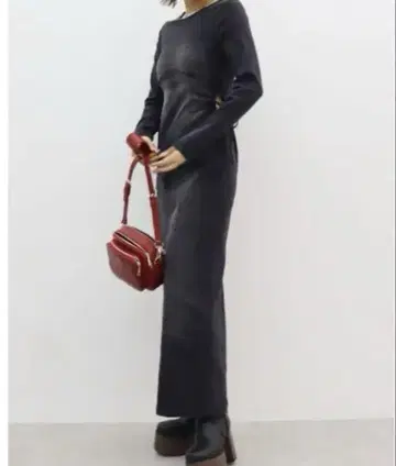 EVRIS 사이드 오픈 데님 롱 원피스 블랙 M