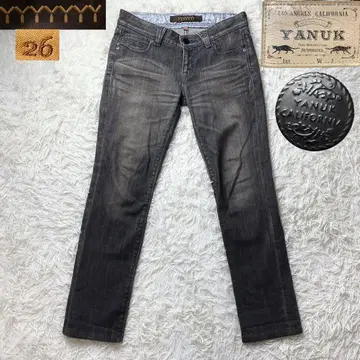 4 YANUK 야누크 소가죽 택 로고 자수 데님 청바지 팬츠 L