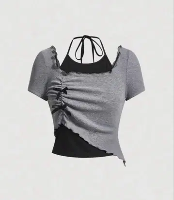 SHEIN 2WAY 크롭 탑 그레이/블랙 S 사이즈