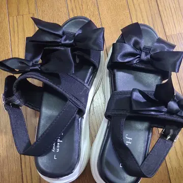 시마무라 maki 콜라보 리본 샌들 블랙 L 사이즈
