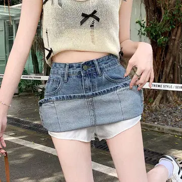 데님 블루 타이트 스커트 사이드 포켓 부착