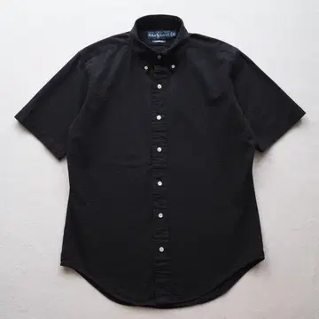 90s Ralph Lauren 시어서커 소재 버튼 다운 반팔 셔츠 블랙