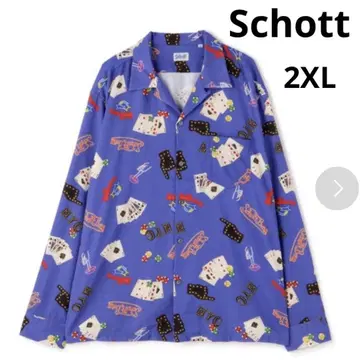 Schott 네온 트럼프 무늬 오픈 카라 셔츠 퍼플