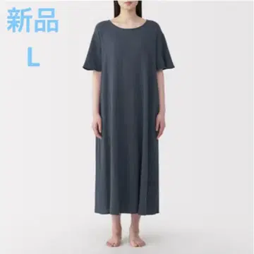 무인양품 양류 거즈 오분 소매 원피스 여성 L 스모키 블루