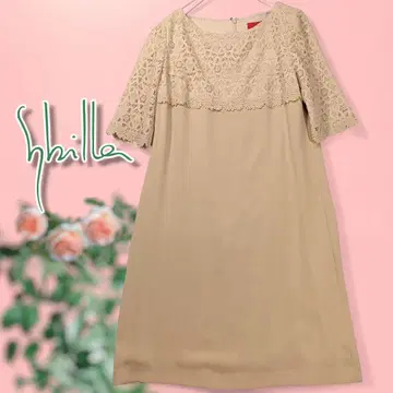 시빌라 Sybilla 레이스 절개 오분 소매 원피스 베이지 L 사이즈