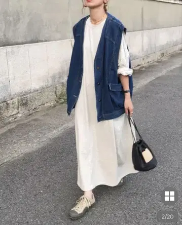 누구 클리 빈티지 V 데님 베스트