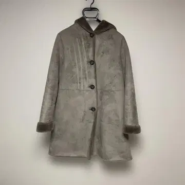 Ray BEAMS 후드 부착 무스탕 코트 그레이
